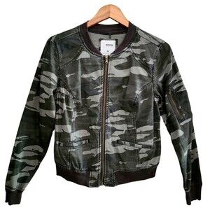 Green/Grey Camo Bomber Jacket Zip Front Women Size M